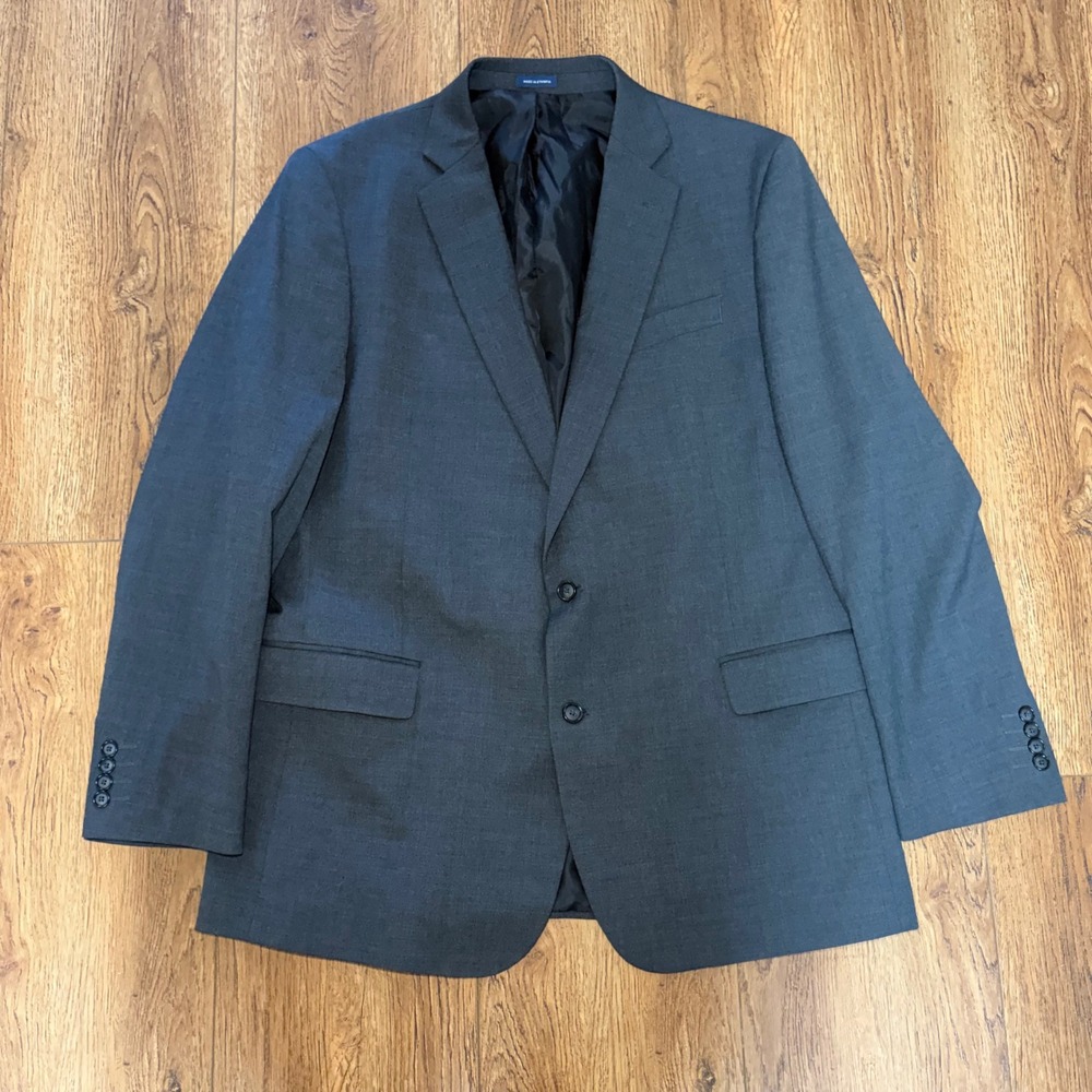 Stafford Super Suit Blazer Mens 48L Gray Wool Blend Classic Fit Jacket Luxury